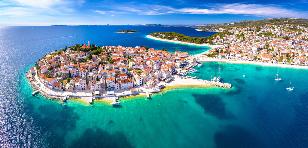 Aerial view of Primošten, Croatia coastline